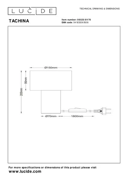 Lucide TACHINA - Table lamp - 1xE14 - Natural - technical